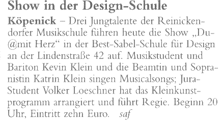 Berliner Morgenpost, 17. April 2004, Rubrik: Stadtleben