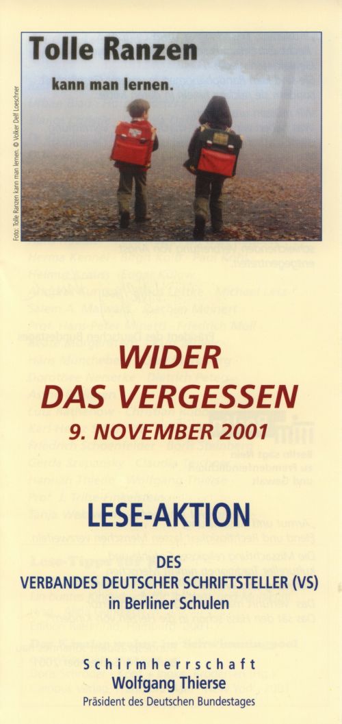 Flyer der Lese-Aktion des Verbandes Deutscher Schriftsteller in Belriner Schulen